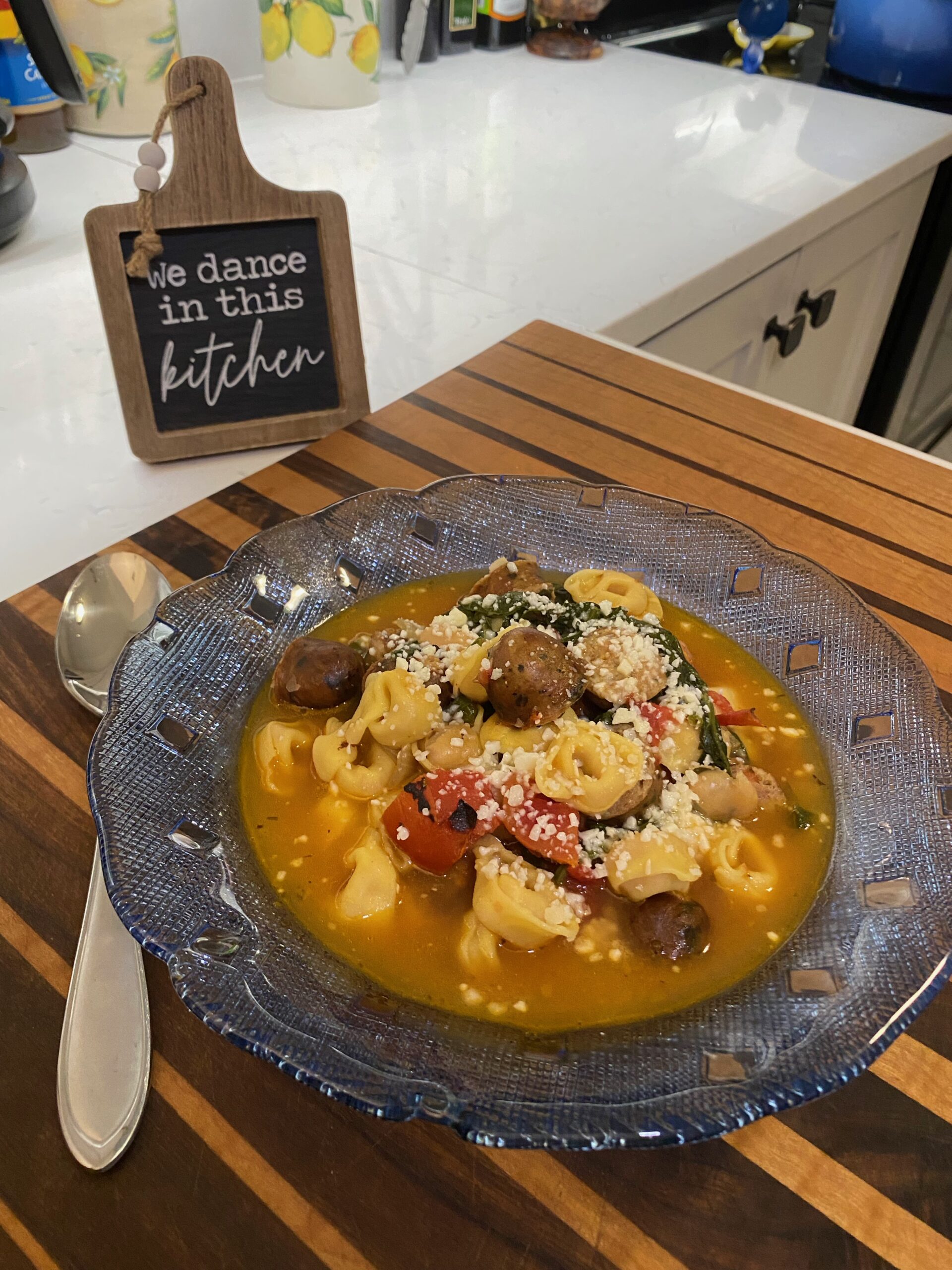 Tortellini Soup with Sausage, White Beans, and Spinach