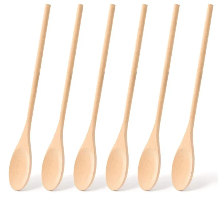 Long Handle Wooden Cooking Mixing Oval Spoons, 6PCS Image