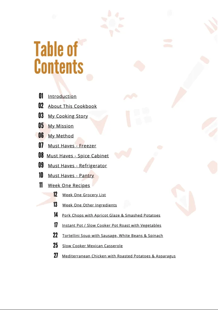 Dr. Js Cookbook Table of Contents Image