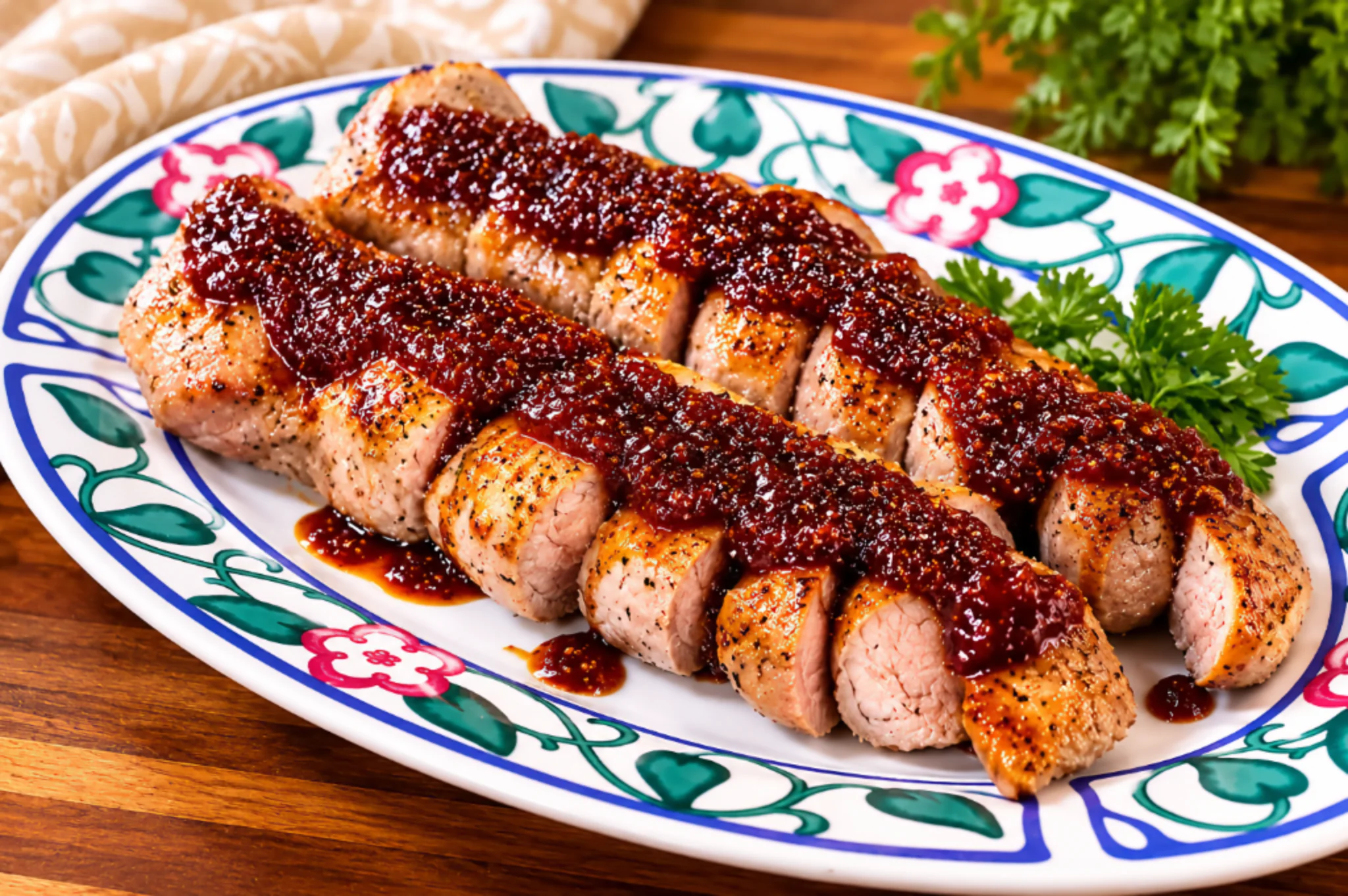 Dish with Pork Tenderloin with a Port Wine and Fig Sauce Image