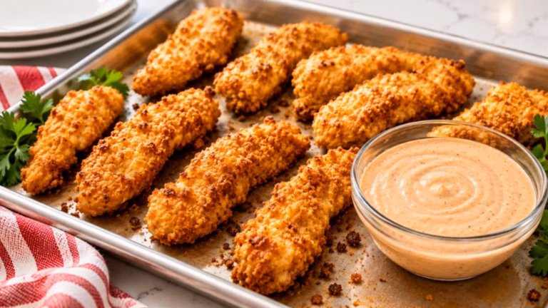 Crispy Chicken Tenders with Copycat Cane’s Sauce served and ready to eat.